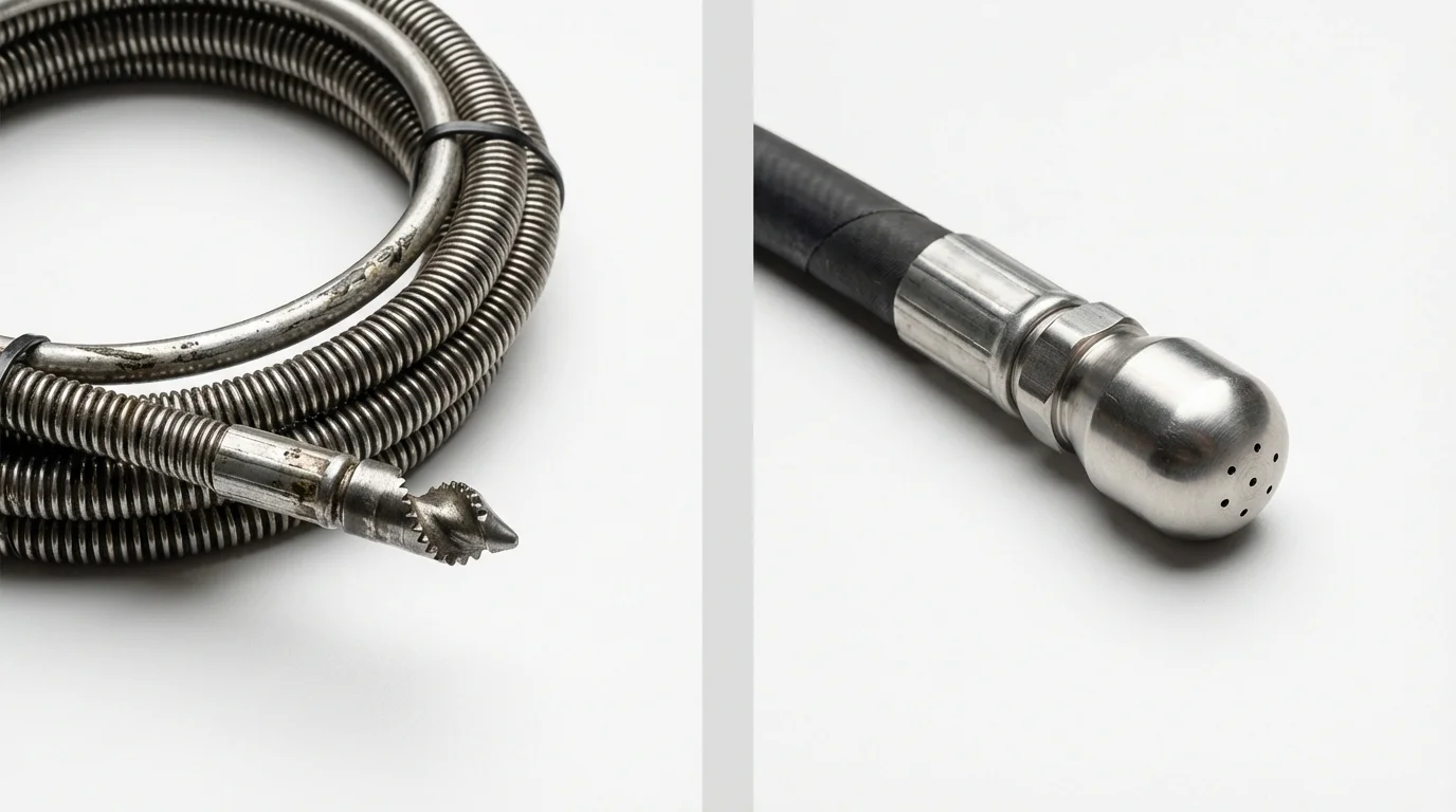 Drain snake cable and hydro jetting nozzle used for drain cleaning in Evergreen, CO