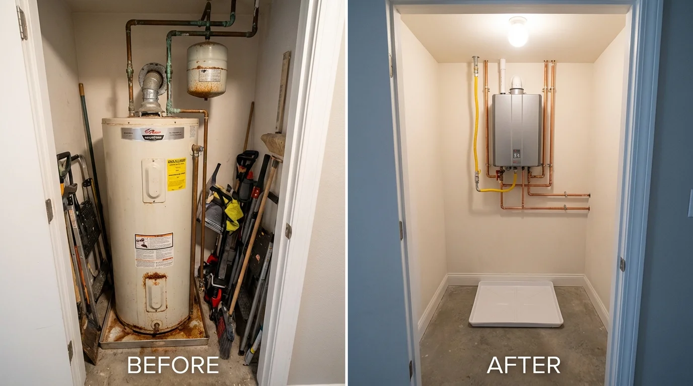 Tank water heater versus wall-mounted tankless unit comparison for Evergreen, CO homeowners