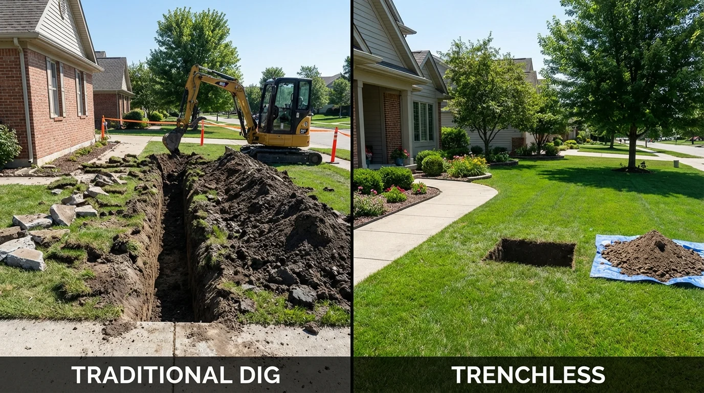 Trenchless sewer repair with minimal yard damage versus traditional excavation in Evergreen, CO